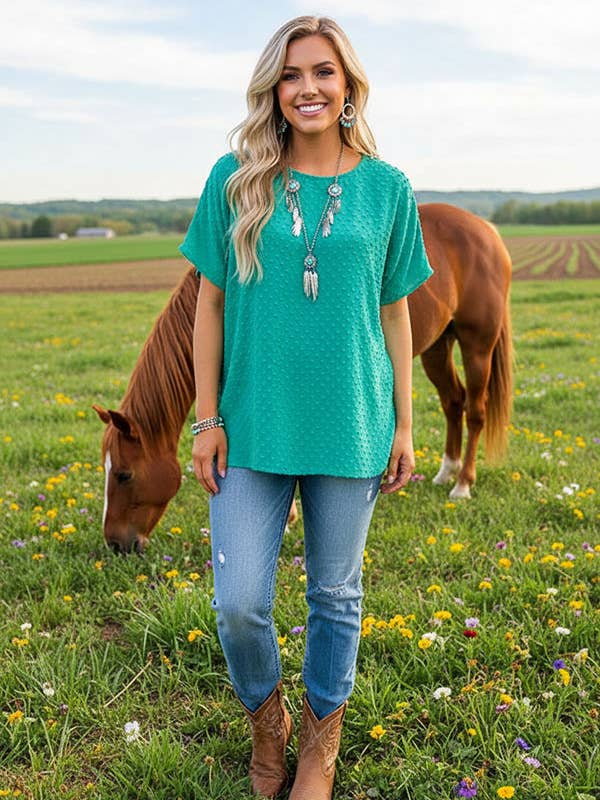 GJQ15830 Small dot short sleeve mint women tops for wholesale by luluclothes