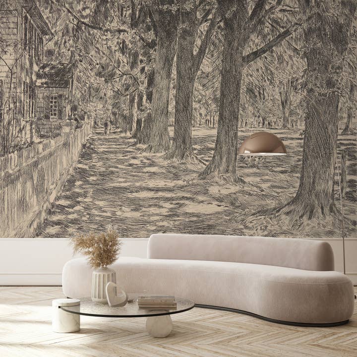 SimurgWallArts - Wholesale Wallpaper - Vintage Tree Wallpaper, Forest Landscape Panoramic Wallpaper
