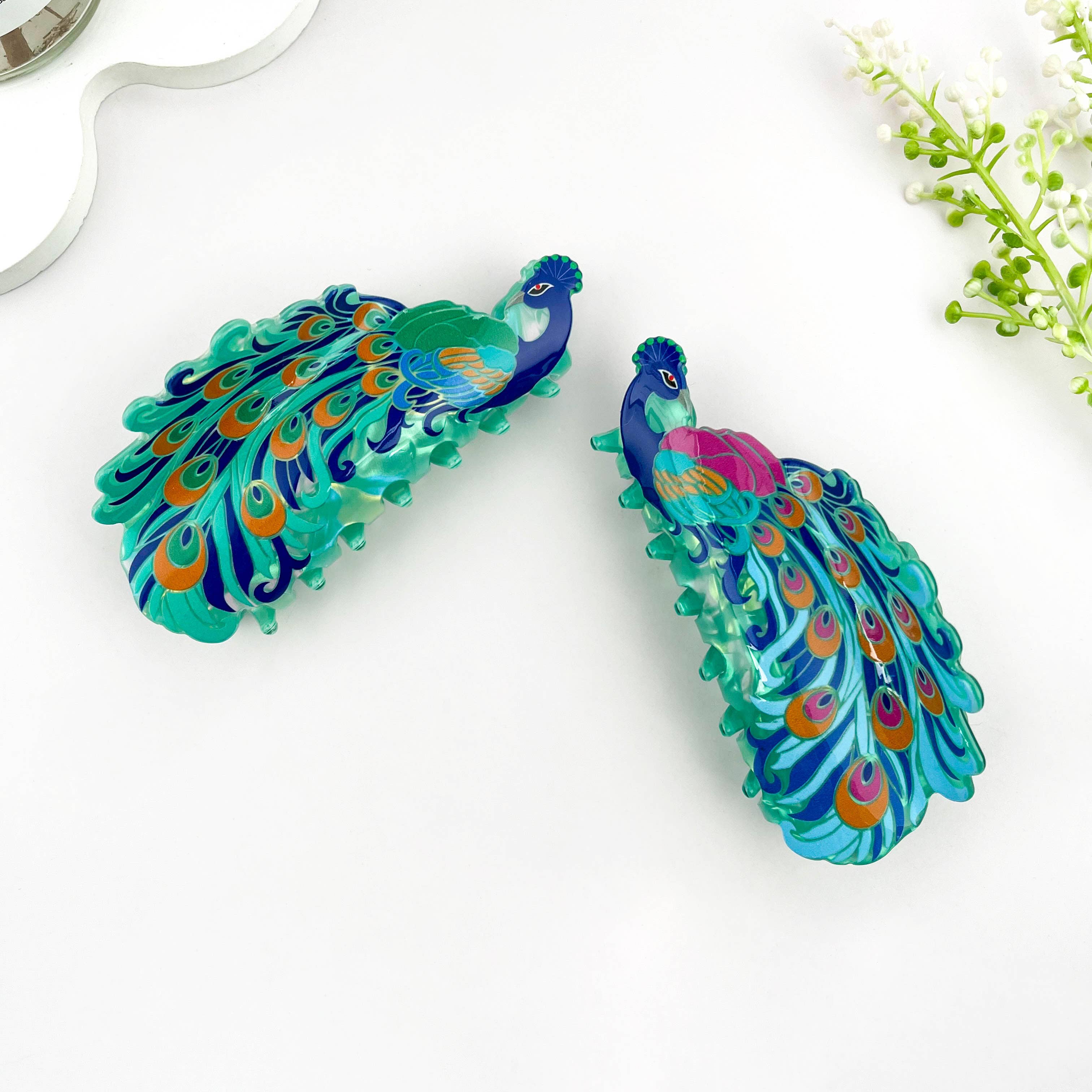 mildstyles - Wholesale Hair Clip - Women's - Elegant Peacock Print Acrylic Animal Hair Claw Clip6