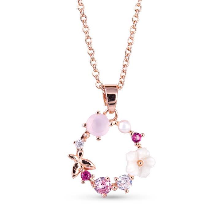 CZ/Pearl Multi-Color Circle Necklace - Rosegold for wholesale by Amanda Blu