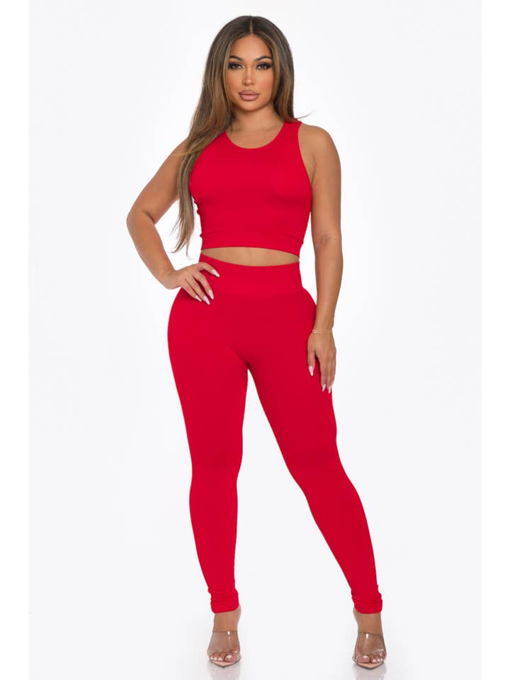 Lime All the Time - Wholesale Activewear Set - Women's - 2 Pcs Sports Crop Tank Top and Legging Set