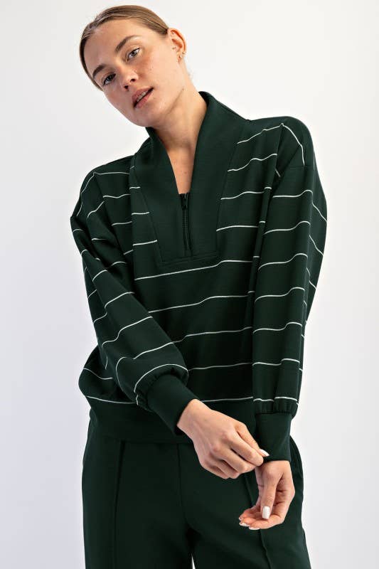 Sunday Morning - Wholesale Jacket - Women's - J0332PL37 PLUS STRIPE V-NECK MODAL POLY SPAN SCUBA JACKET 8