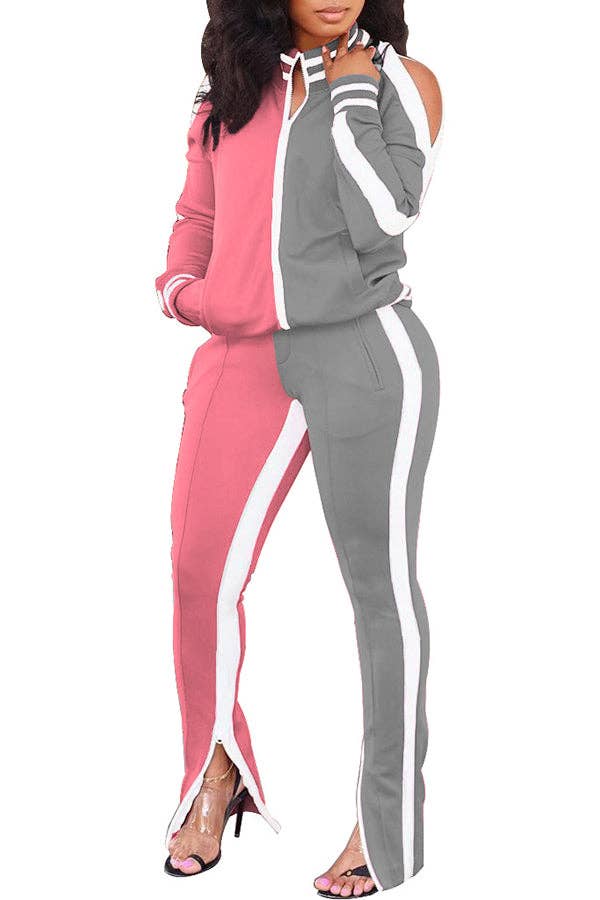 MB Fashion Wholesale - Wholesale Lounge Set - Women's - MB FASHION Two-Piece Track Set with Shoulder Cutouts 81259