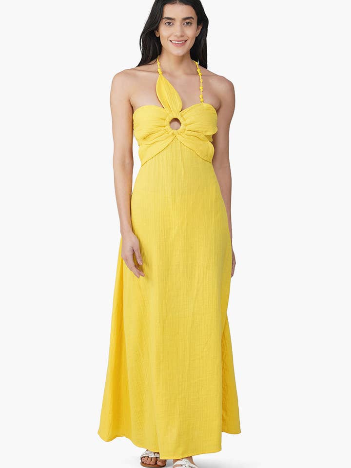 Set van 6 Nash Gele Flora Effen Jurken (S,M,L) voor wholesale door America & Beyond