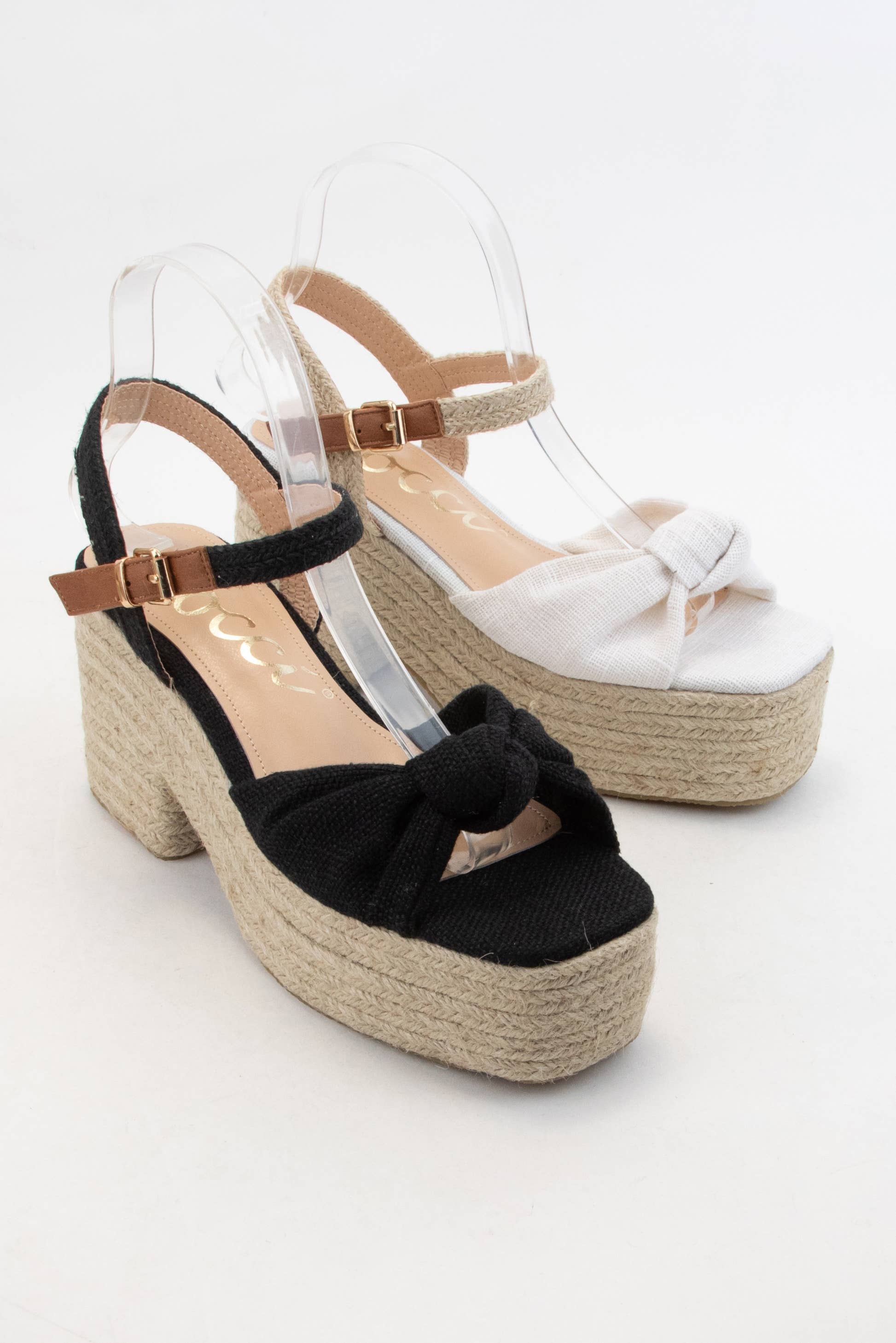 CCOCCI - Vendita all'ingrosso Scarpe con plateau - Donna - ESPADRILLAS SPESSE CON TOMAIA ANNODATA IN LINO PALMER, TACCO PLATEAU6