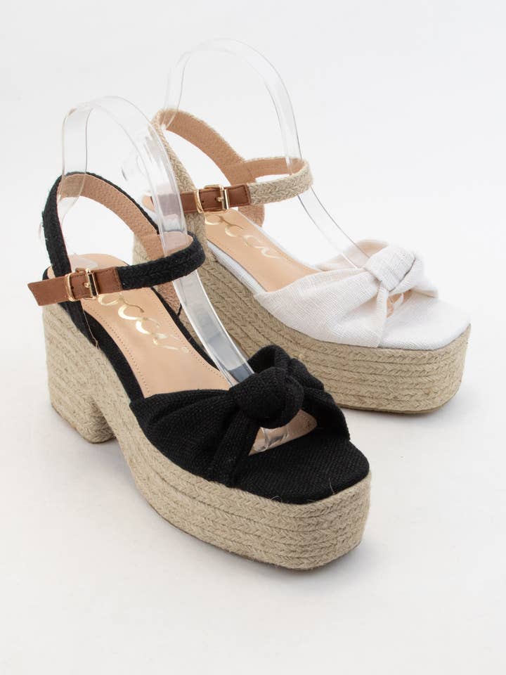 CCOCCI - Vendita all'ingrosso Scarpe con plateau - Donna - ESPADRILLAS SPESSE CON TOMAIA ANNODATA IN LINO PALMER, TACCO PLATEAU6