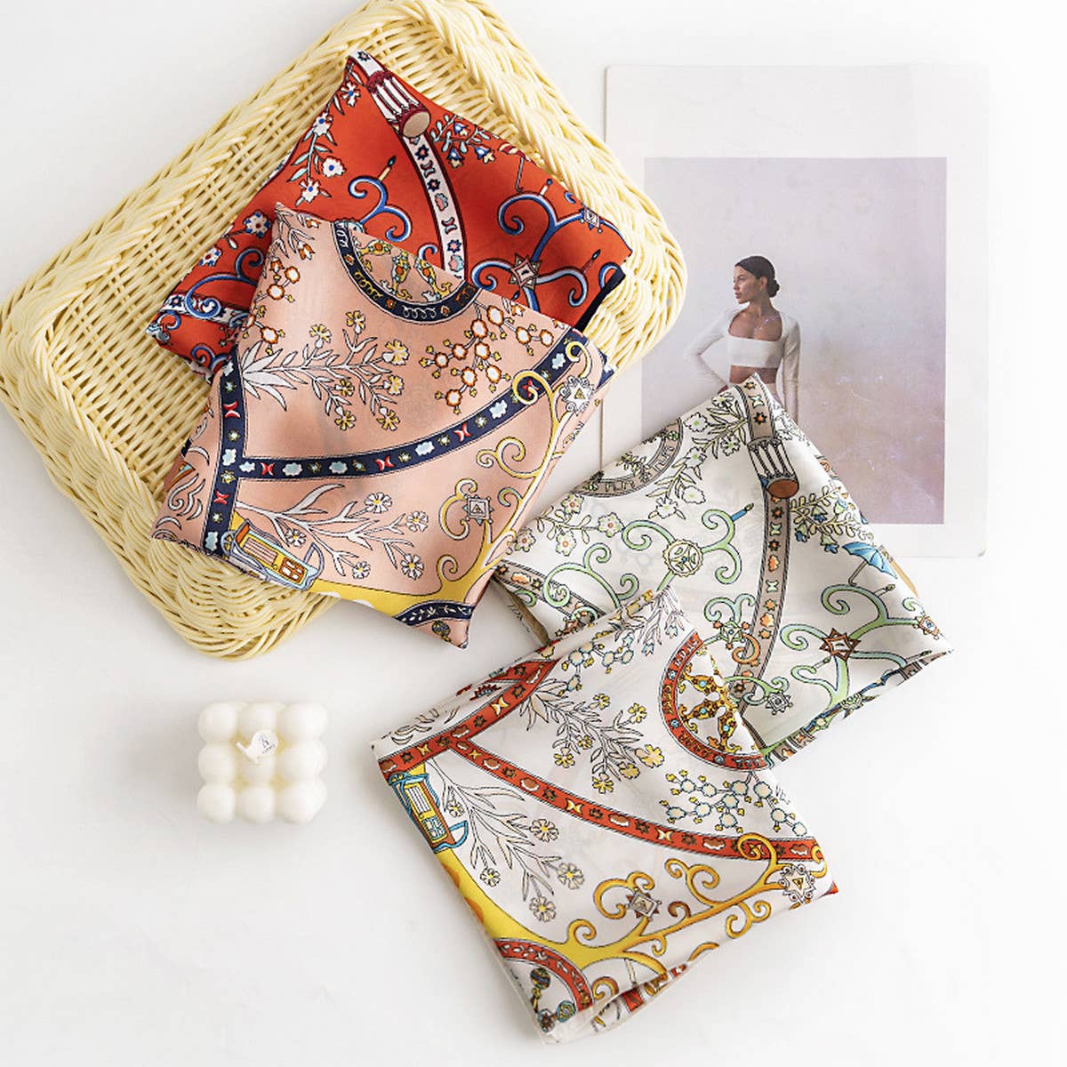 ACCITY - Wholesale Scarf - Women's - Floral Satin Square Scarf for Women’s Elegance_CWASC049810