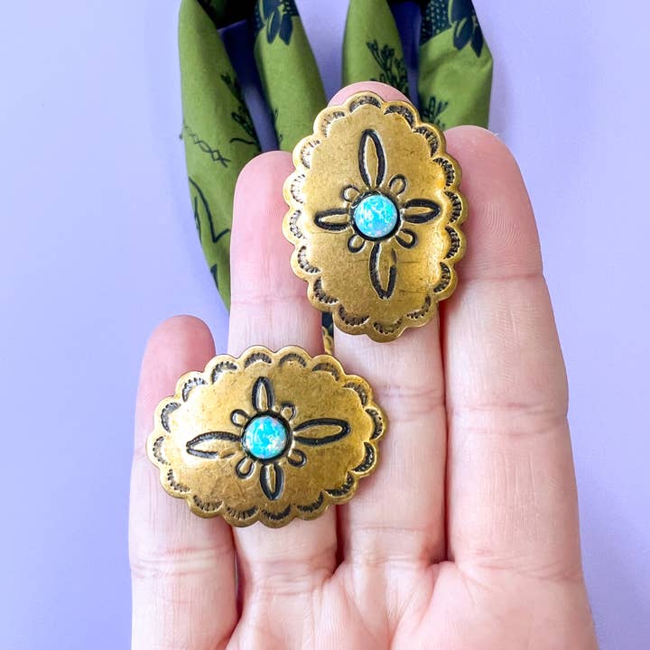 Velvet Outlaw - Wholesale Bandana - Unisex - Gold Opal Concho Bandana Slide5