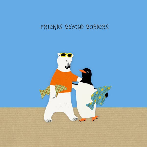 UW061 - Schattige kaart voor Vriend in het Buitenland, Vrienden over Grenzen Heen voor wholesale door Sally Scaffardi Design