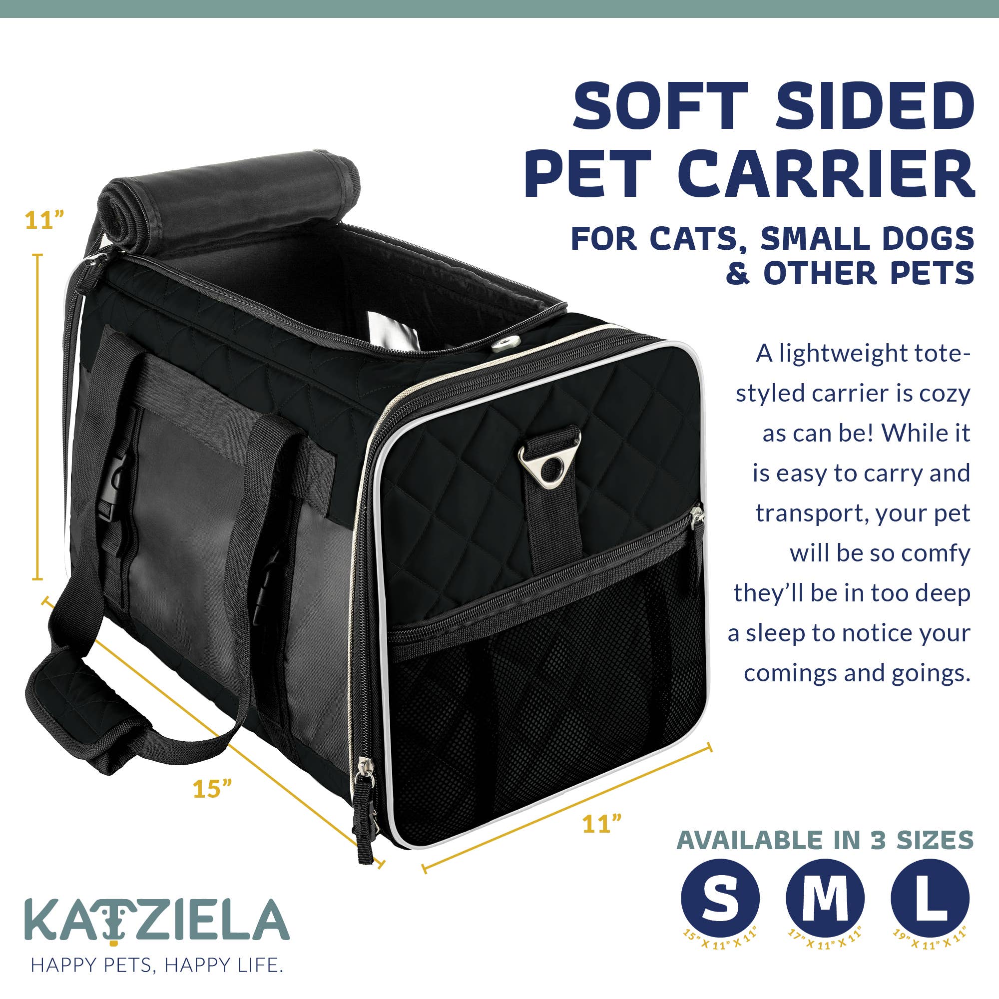 Katziela - Wholesale Pet Carrier - Cat/Dog - Airline Approved Quilited Companion Cat & Dog Carrier Black5