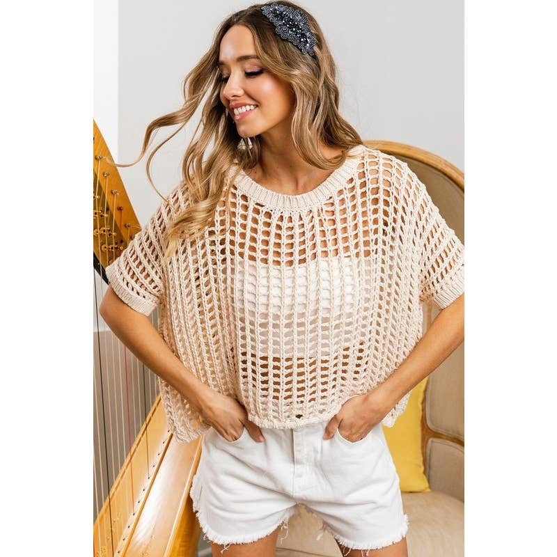 IVE – wholesale Knit top – Women's – SHORT SLEEVE NET CROCHET TOP7