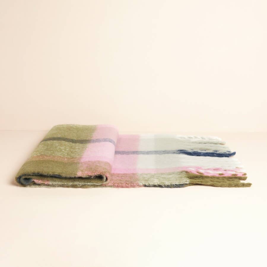 Lisa Angel – wholesale Scarf – Women's – Olive and Pink Stripe Winter Scarf1
