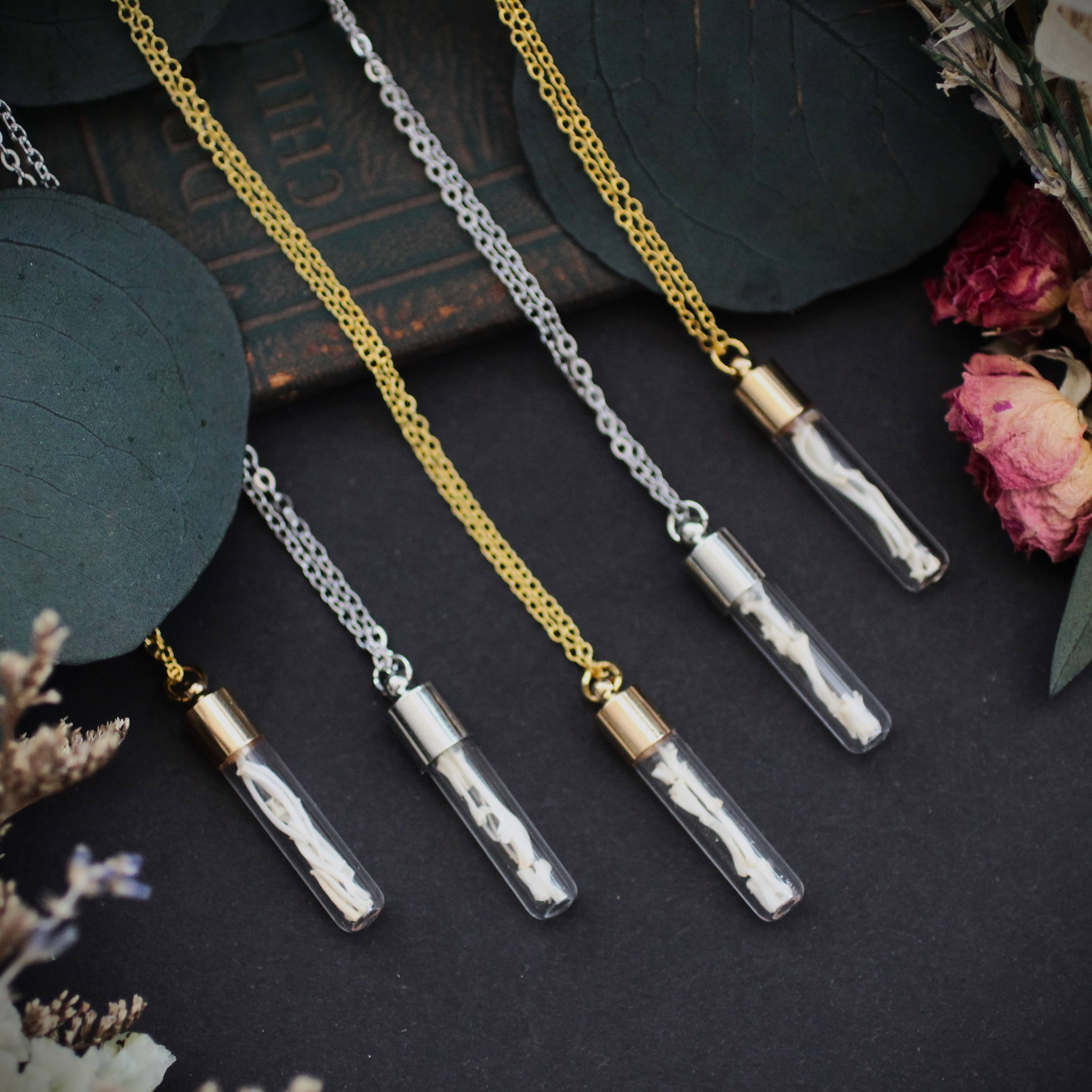 Kitty Bomb Curios - Wholesale Pendant/Charm Necklace - Bone Vial Necklaces | Oddities jewelry mini glass jar teeth4