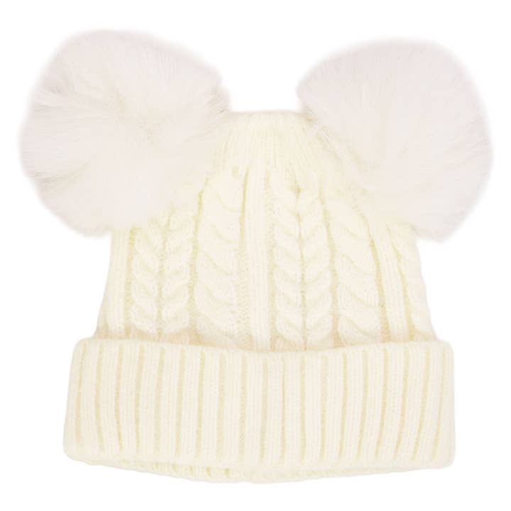 ASSORTED Toddlers Cable Knitted Double Pom Pom Beanie for wholesale on Faire5