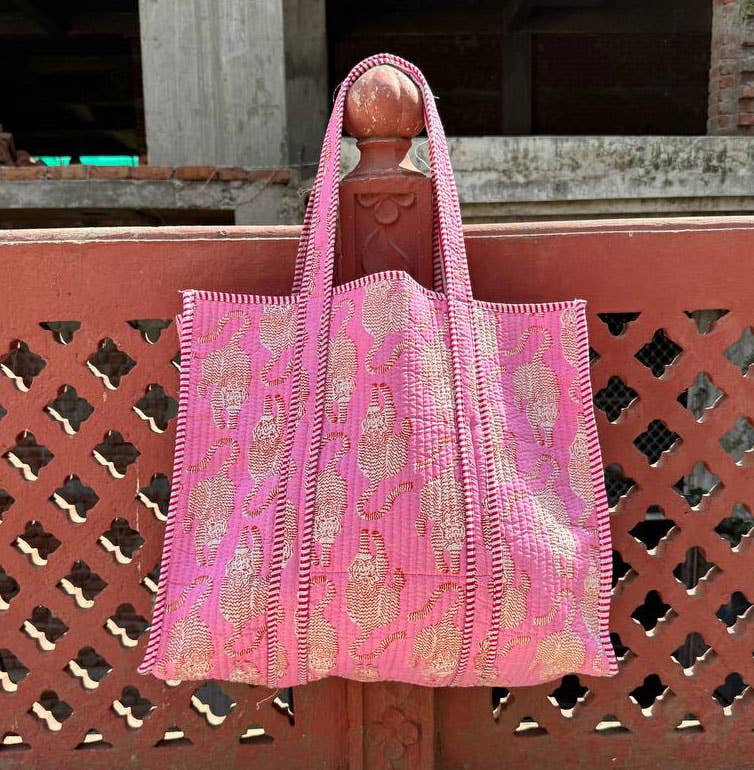 bhavnas boutique - Wholesale Tote Bag - Women's - Tiger Printed Quilted Cotton Women's Bag Beach Bag Carry Bag1
