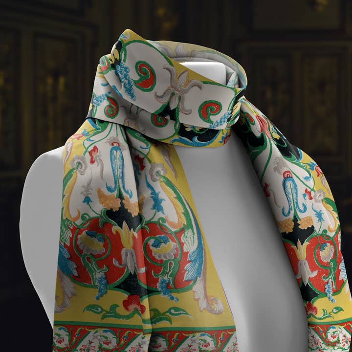 Aegean Dream, foulard long et cache-tête bohème luxueux, fabriqué sur commande, fait à la main et sans cruauté envers les animaux pour la vente par Ebon et Noir LLC