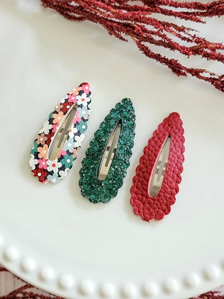 2.5" Scallop Teardrop Snap Clip 3pak-Oopsie Daisy for wholesale by Dainty Delights Creations