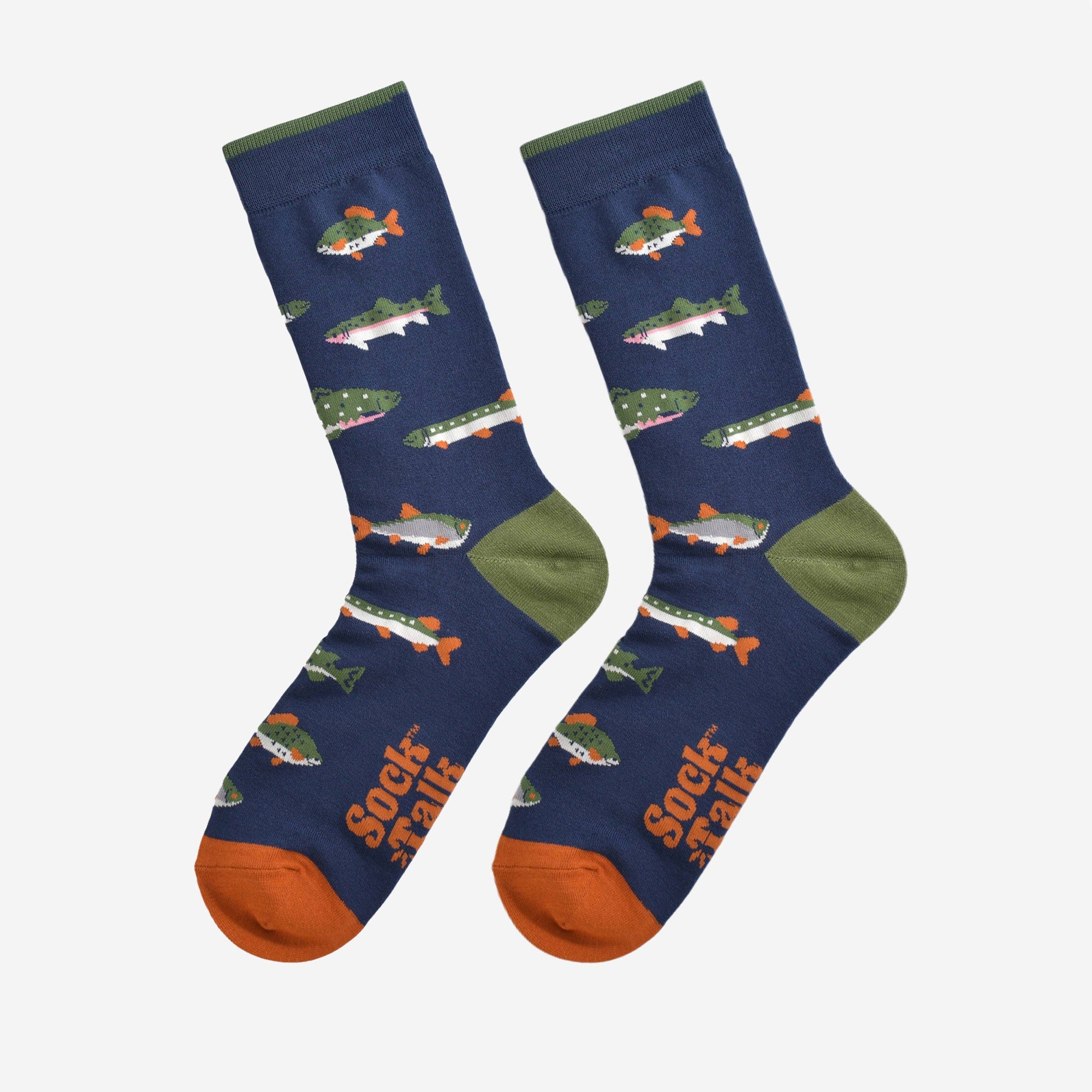 Sock Talk – wholesale Socks – Men's – Men's Bamboo Socks - Navy Blue/Green, River Fishing1