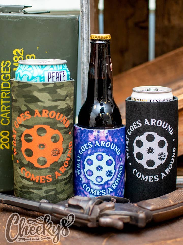 What Goes Around Comes Around Can Cooler Three Pack for wholesale by Cheekys Brand