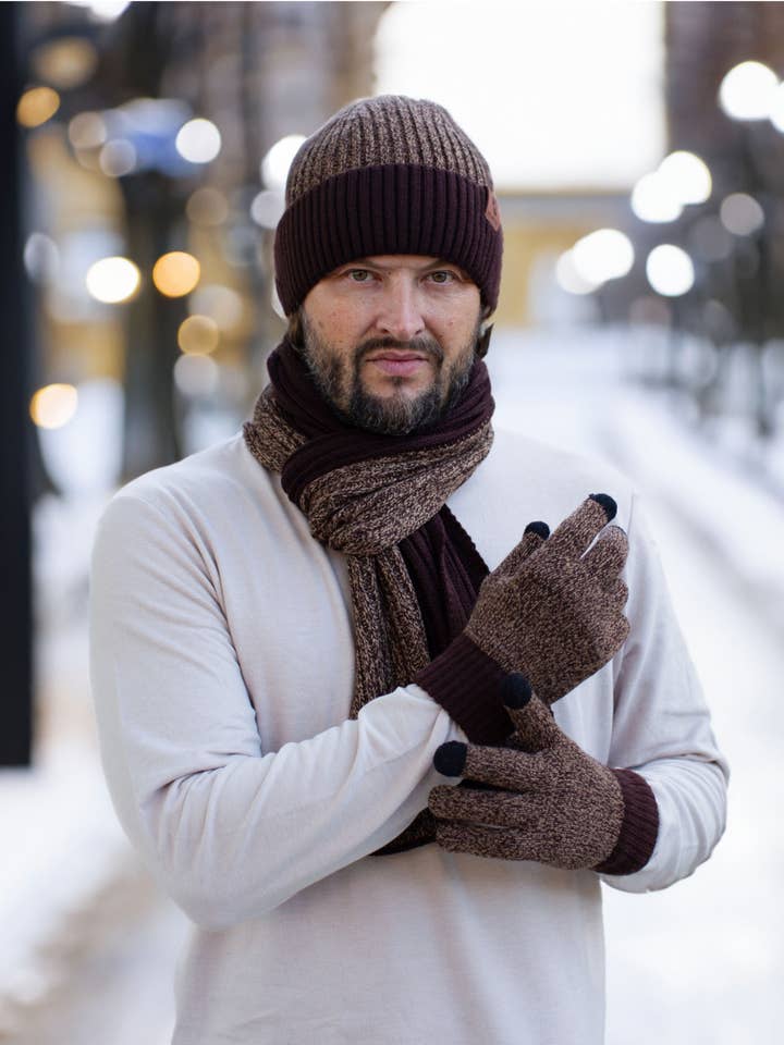 Warm Knit Beanie Scarf Touchscreen Gloves Gift Set for wholesale by LidorUS
