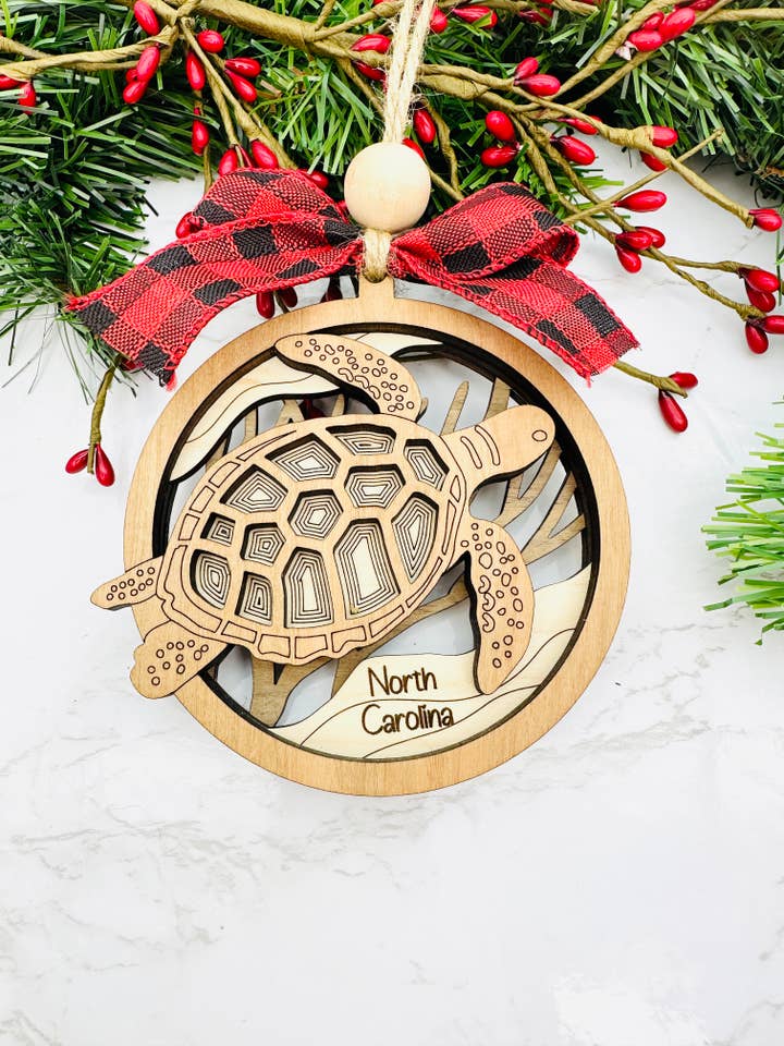 Wood Layered Turtle Ornament, Ocean Themed Ornament for wholesale by Falcon Ridge Designs LLC
