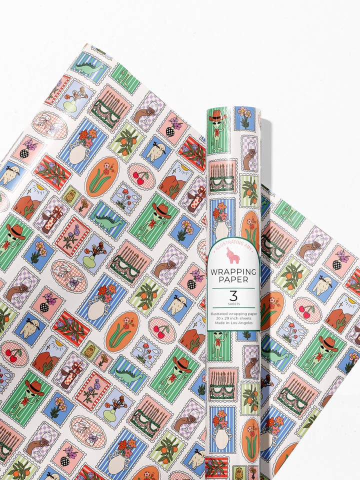 Stamp Print Gift Wrap Rolls for wholesale by Illustrating Amy