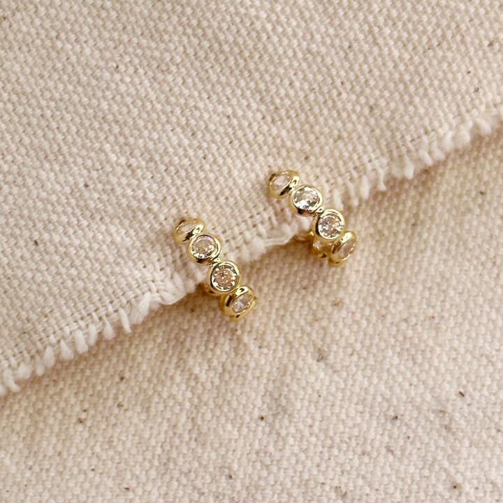 GoldFi - Wholesale Hoop earrings - Bezel CZ C- Hoop Earrings