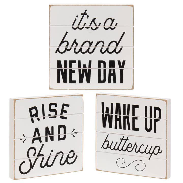 Col House Designs - Wholesale Sign - Good Morning Shiplap Block Sign, 3/Assorted