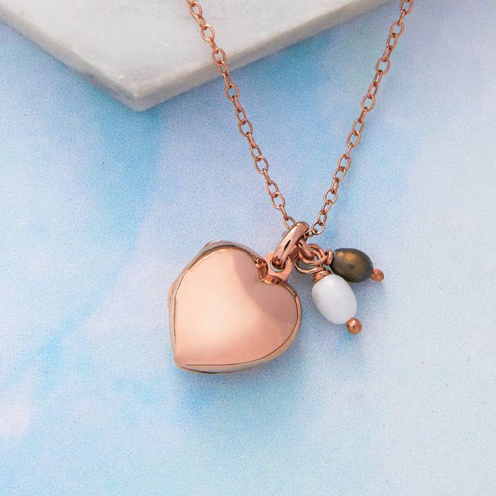 Otis Jaxon London – wholesale Locket necklace – Rose Gold Heart Locket with Pearls1