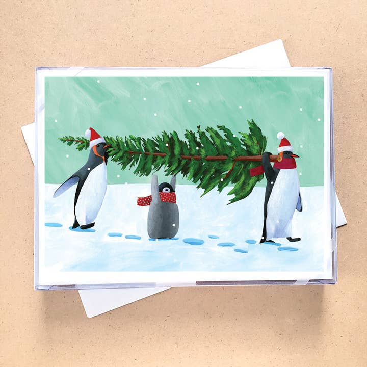 Penguin Tree Boxed Holiday Cards for wholesale by Allport Editions