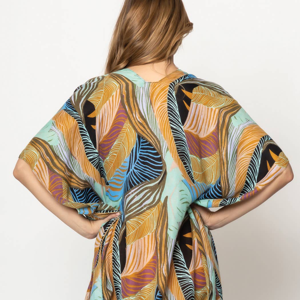 Fashion City - Vente Kimono – femme - Kimono ouvert sur le devant à imprimé de feuilles de palmier10