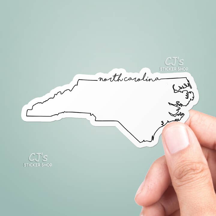 Autocollant contour État cursif de Caroline du Nord pour la vente par CJ's Sticker Shop