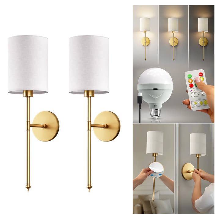 WIRELESS CYLINDRICAL WALL SCONCES (SET OF 2 + 2 BULBS FREE) for wholesale by Pridola Design