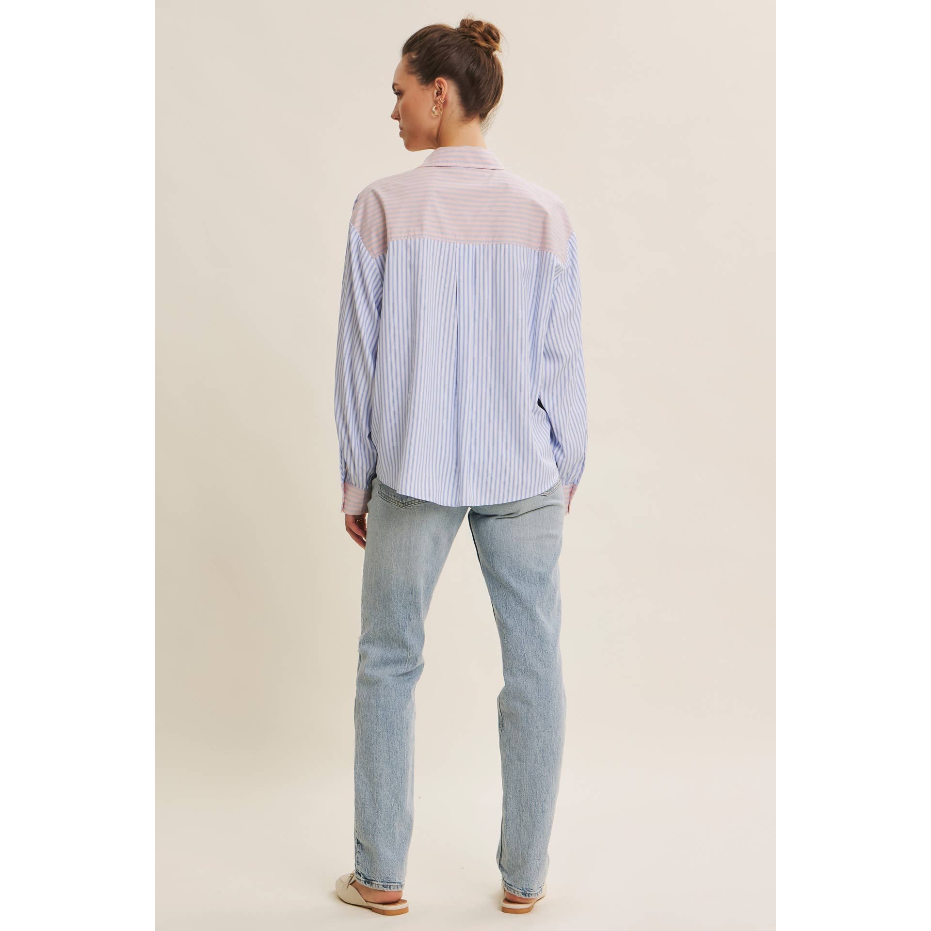 BLUE MULTI CLASSIC MEETS PLAYFUL STRIPE MIX DRAWSTRING WAIST SHIRT for wholesale on Faire15