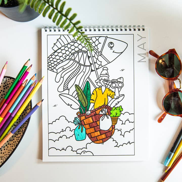A Brighter Year - Wholesale Coloring Book - Adult - 12 Month Color By Day Evergreen Calendar 2025 Coloring Book