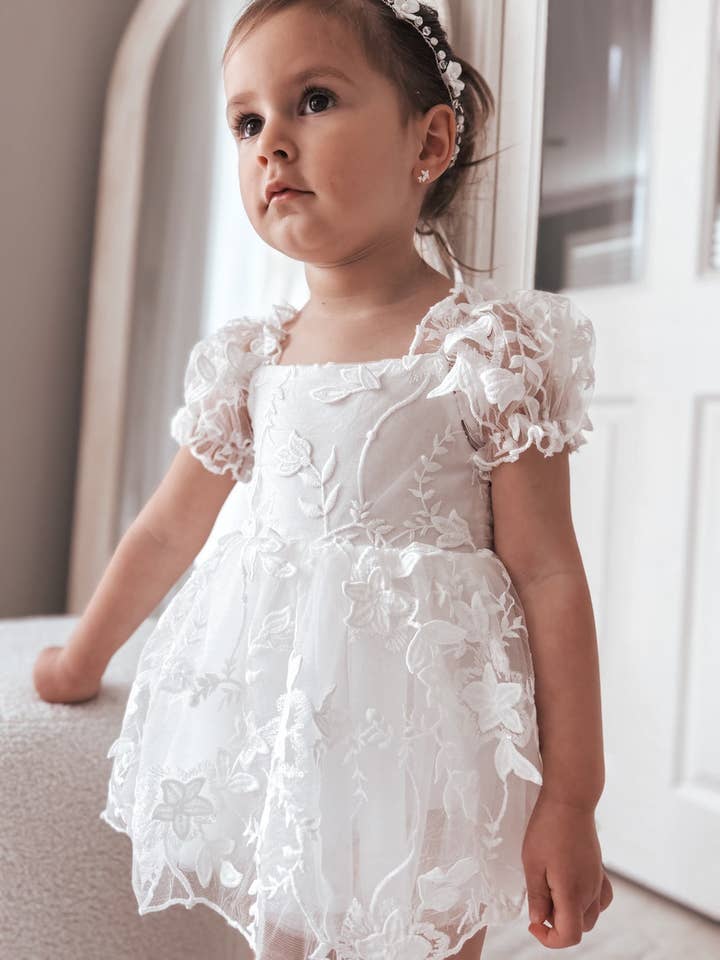 A Little Lacey - Wholesale Dress – Baby - Petal White Embroidered Baby Dress4