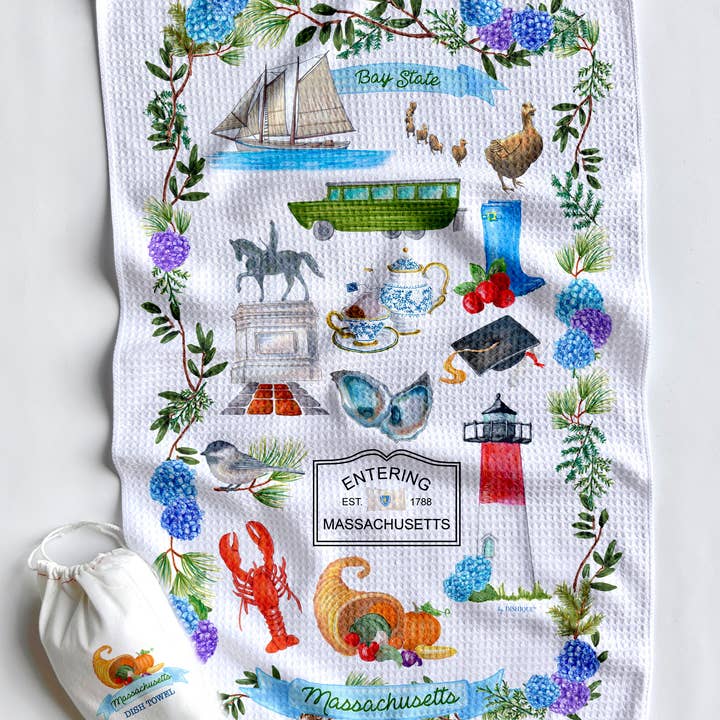 Massachusetts Icons Artwork Waffle Towel for wholesale by Dishique