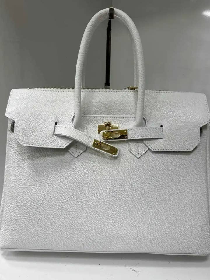 SFW Leather White Handbag Structured and Lock Closure for wholesale by JIJOU CAPRI