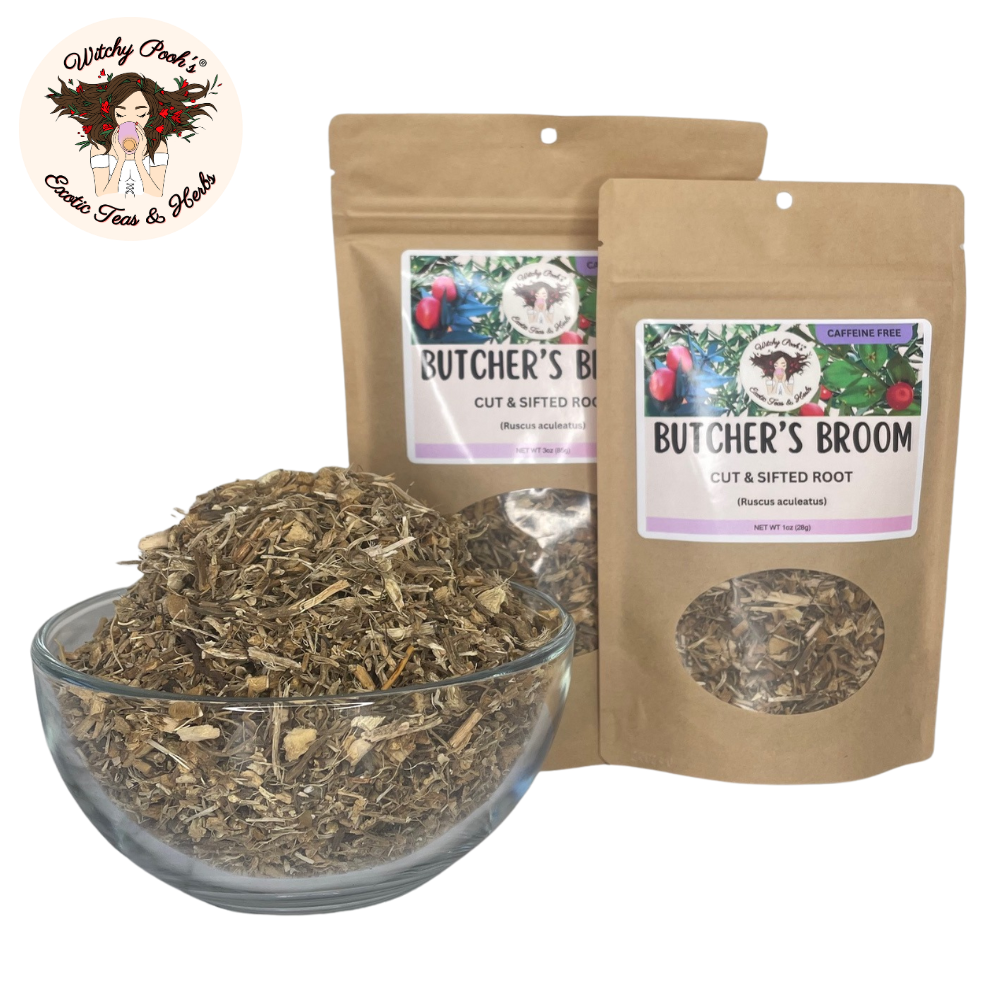 Witchy Pooh's Exotic Teas & Herbs – Engroshandel Løs te – Witchy Poohs Butcher's Broom Te, skåret og sigtet rod17
