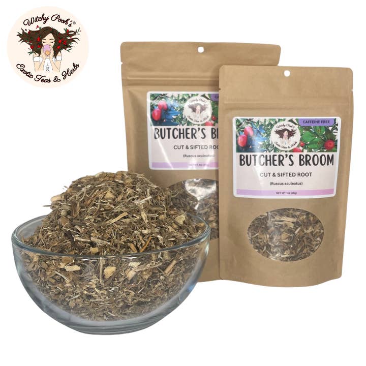 Witchy Pooh's Exotic Teas & Herbs – Engroshandel Løs te – Witchy Poohs Butcher's Broom Te, skåret og sigtet rod17