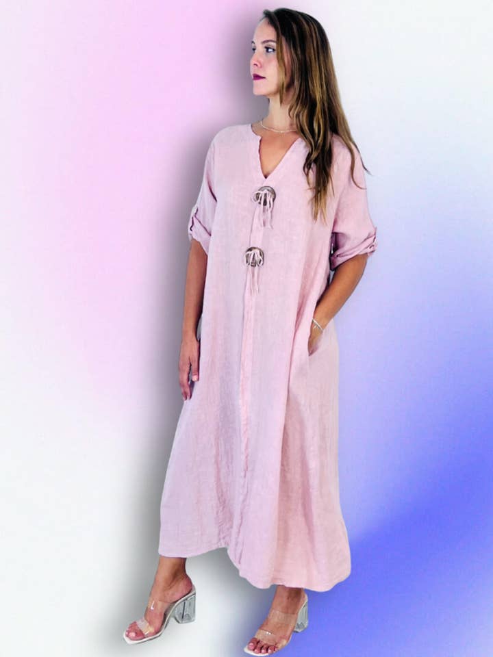 Linen & More - Wholesale Dress - Women's - REF 16325 LONG TWO-RING DRESS 100% LINEN