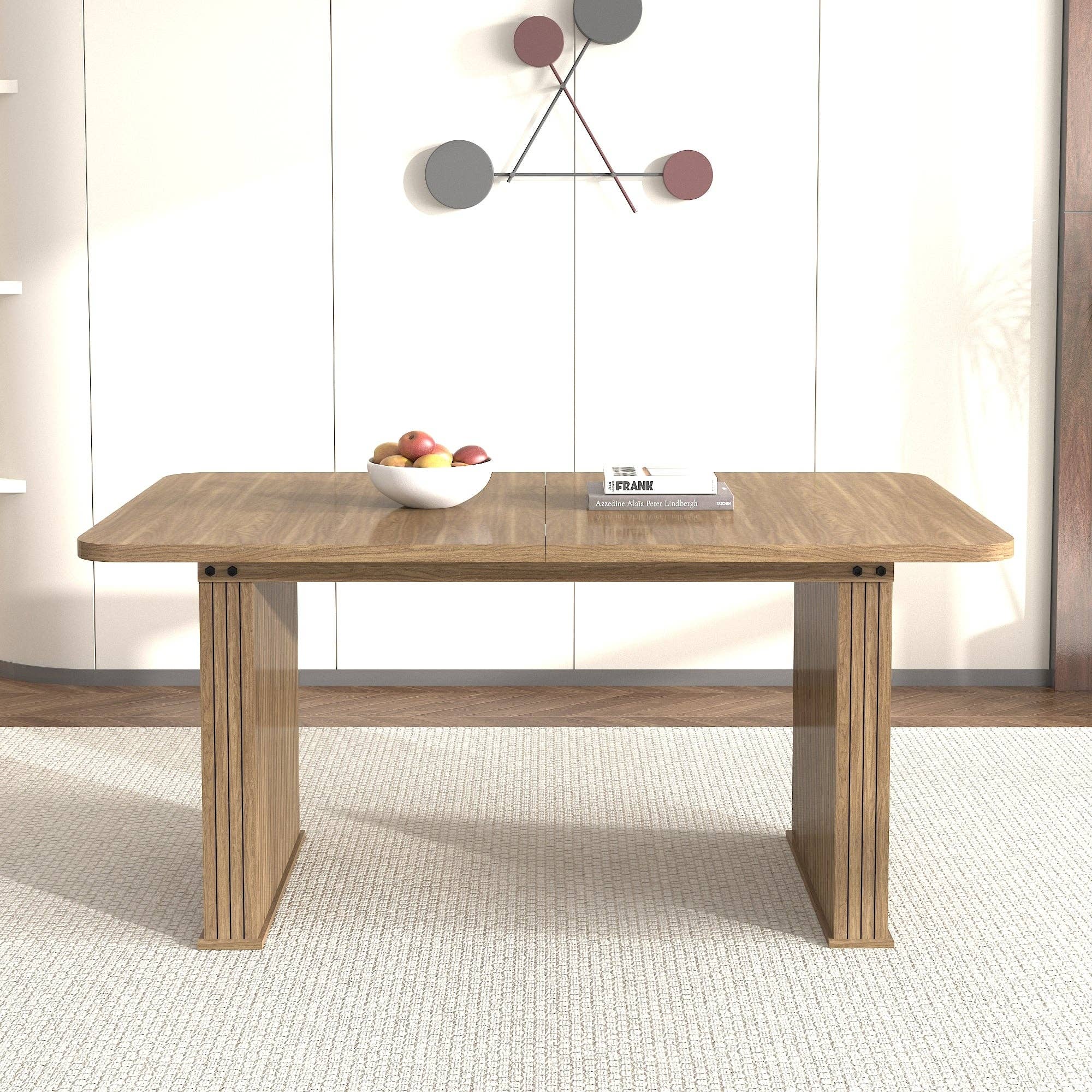 39F Inc. - Vente Tables d'appoint - Table à manger moderne extensible (6-10 places) - Beige Marron4