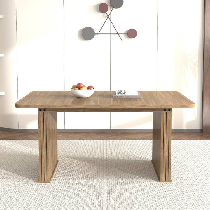39F Inc. - Vente Tables d'appoint - Table à manger moderne extensible (6-10 places) - Beige Marron4