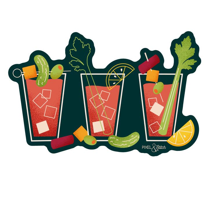 Bloody Mary Drink Glasses 3" Waterproof Vinyl Sticker for wholesale by Midwestmod | Pixel + Stitch