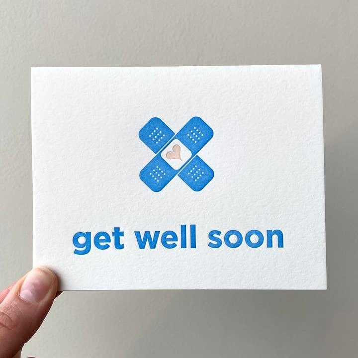 Get Well Soon Bandaid Letterpress Card for wholesale by The Happy Envelope