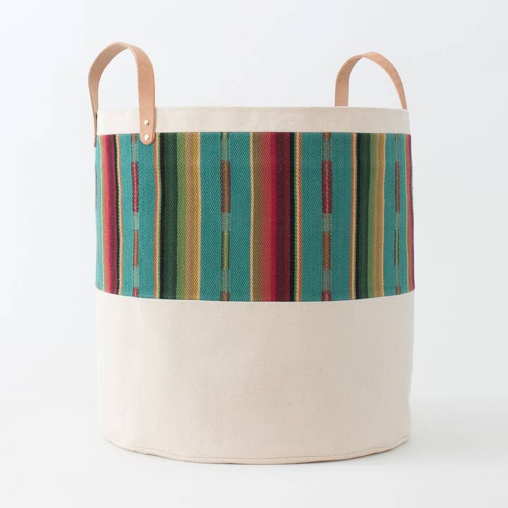 Large Natural Canvas Bucket Basket | Turquoise for wholesale by Good Company Wares