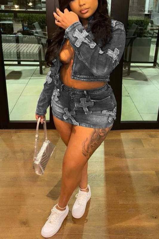 Flarix - Wholesale Top & Skirt Set - Women's - denim jacket and skirt set3