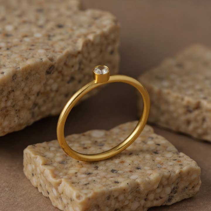 Katinki - Wholesale Single Stone/Solitaire Ring - 18K Gold Stainless Steel Birthstone Stacking Ring2