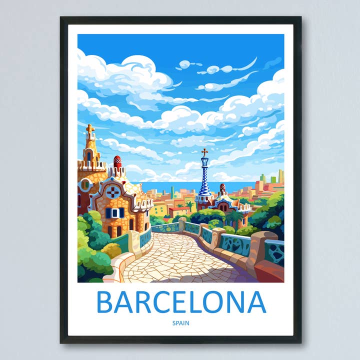 Affiche de voyage Barcelone Espagne pour la vente par TravelzonaArt