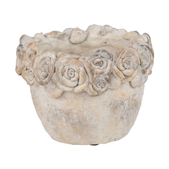 A18614 : Couvercle de pot effilé en ciment, bord floral, or clair 7,5 pouces pour la vente par Silver Tree Home & Holiday